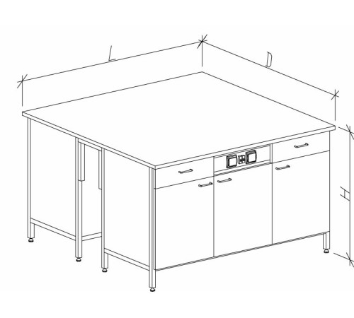 Стол-тумба островной на основе столов-тумб металлических с дверками, ящиками и розетками 1500 СТОл-М с/я.р.
